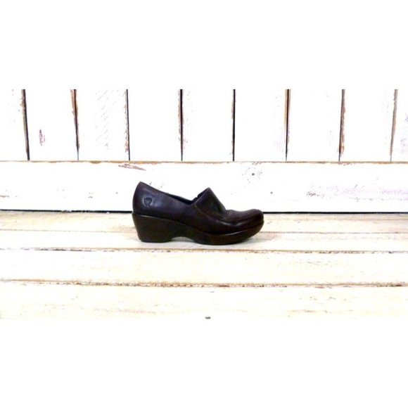Dark brown leather vintage wedge clog style shoes - Picture 1 of 4